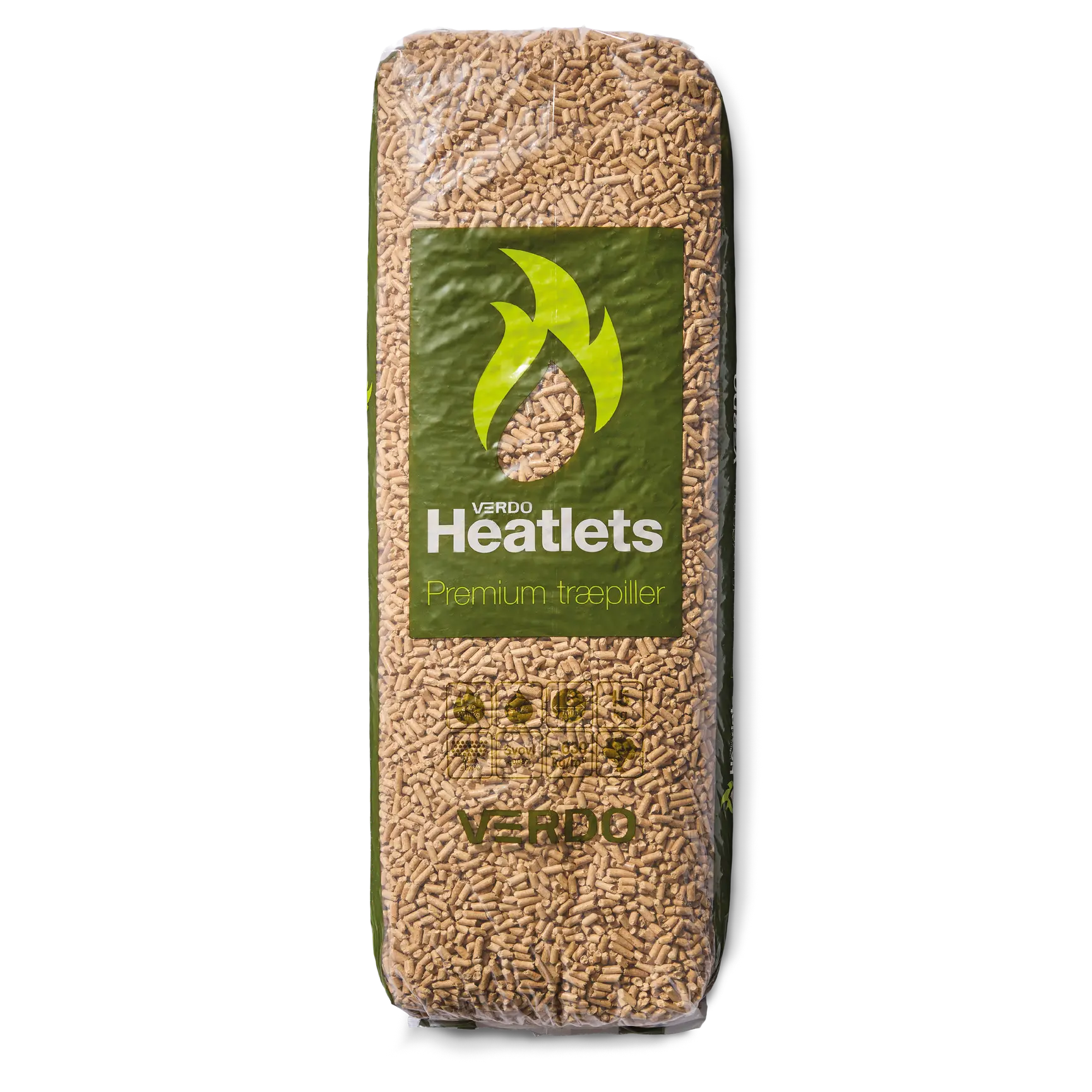 Heatlets Premium træpiller 6 mm · 15 kg pr. pose · 900 kg pr. palle