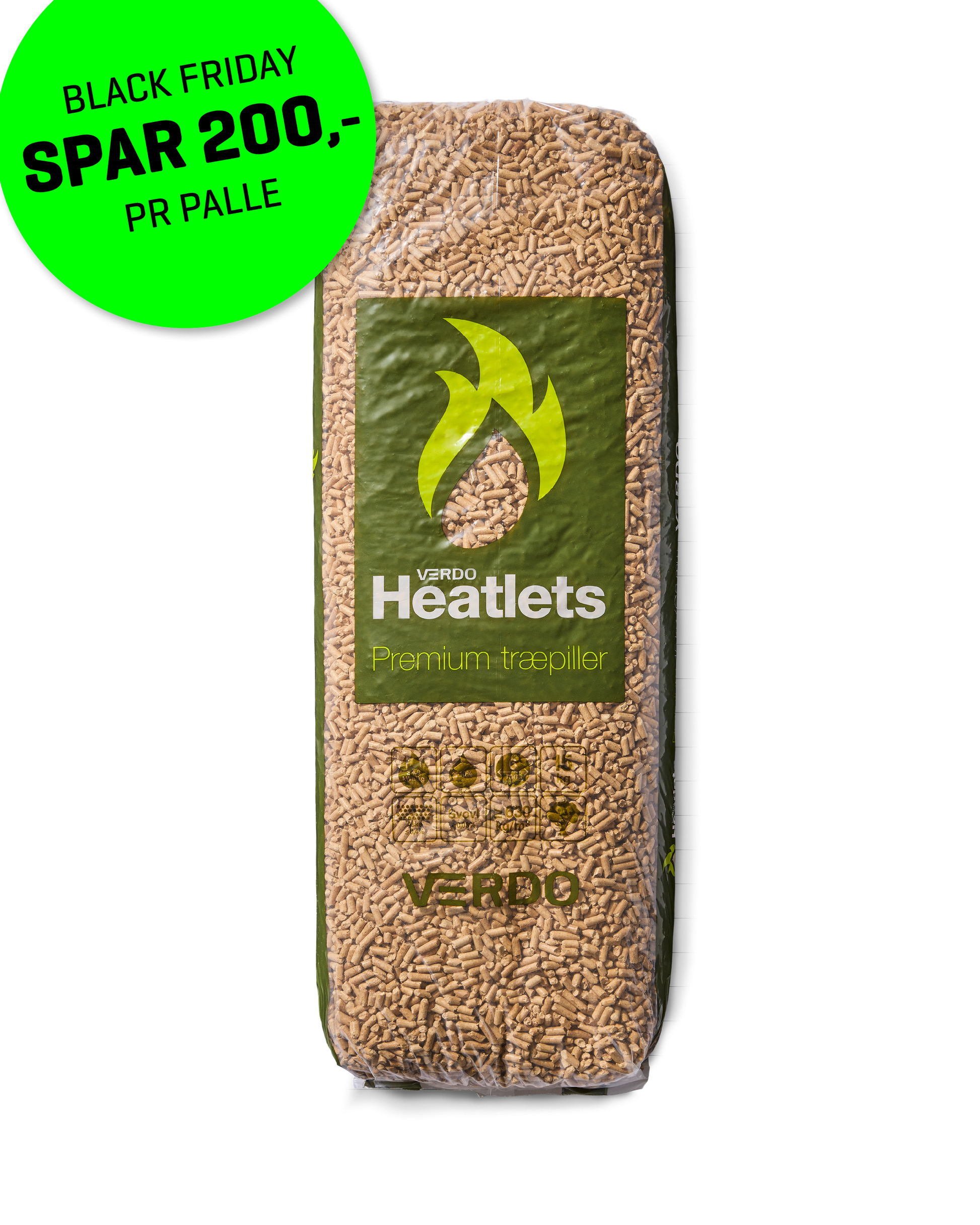 Heatlets Premium træpiller 6 mm · 15 kg pr. pose · 900 kg pr. palle