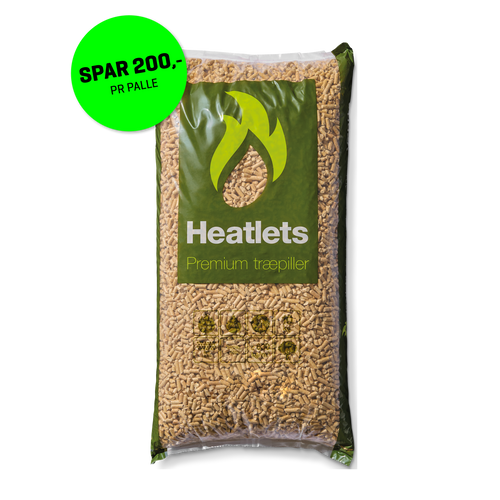 Heatlets Premium træpiller 6 mm · 10 kg pr. pose · 900 kg pr. palle
