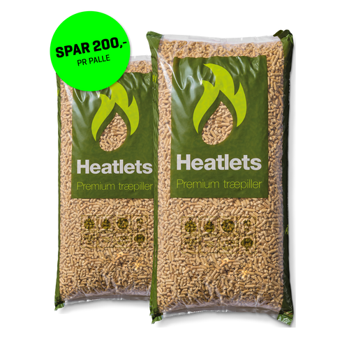 Heatlets Premium træpiller 6 mm · 10 kg pr. pose · 900 kg pr. palle